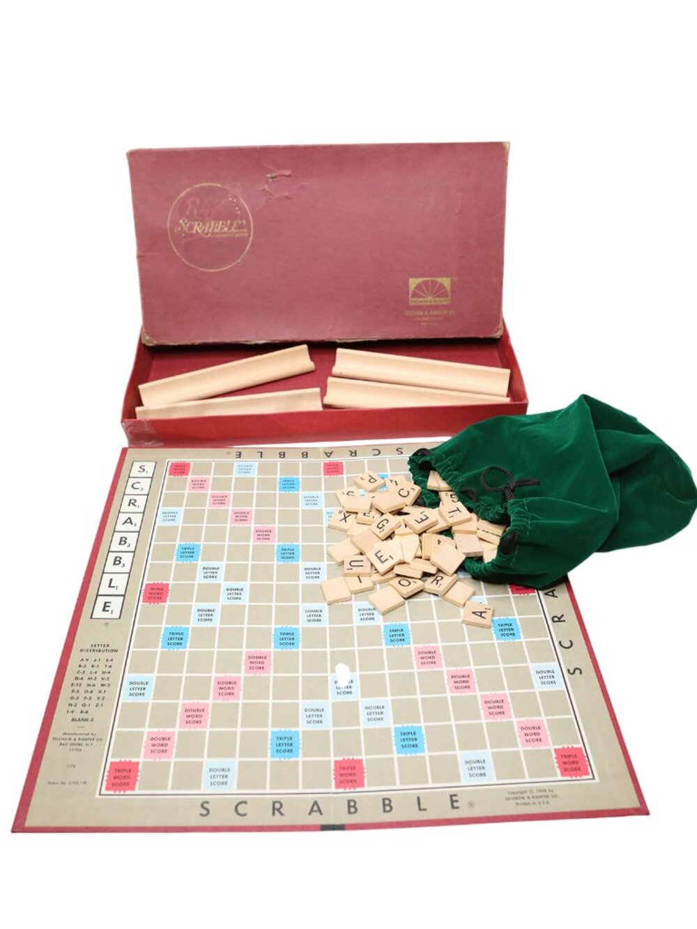 Vintage 1948 Scrabble Board Game Selchow & Righter Wood Tiles Complete 100 Tiles